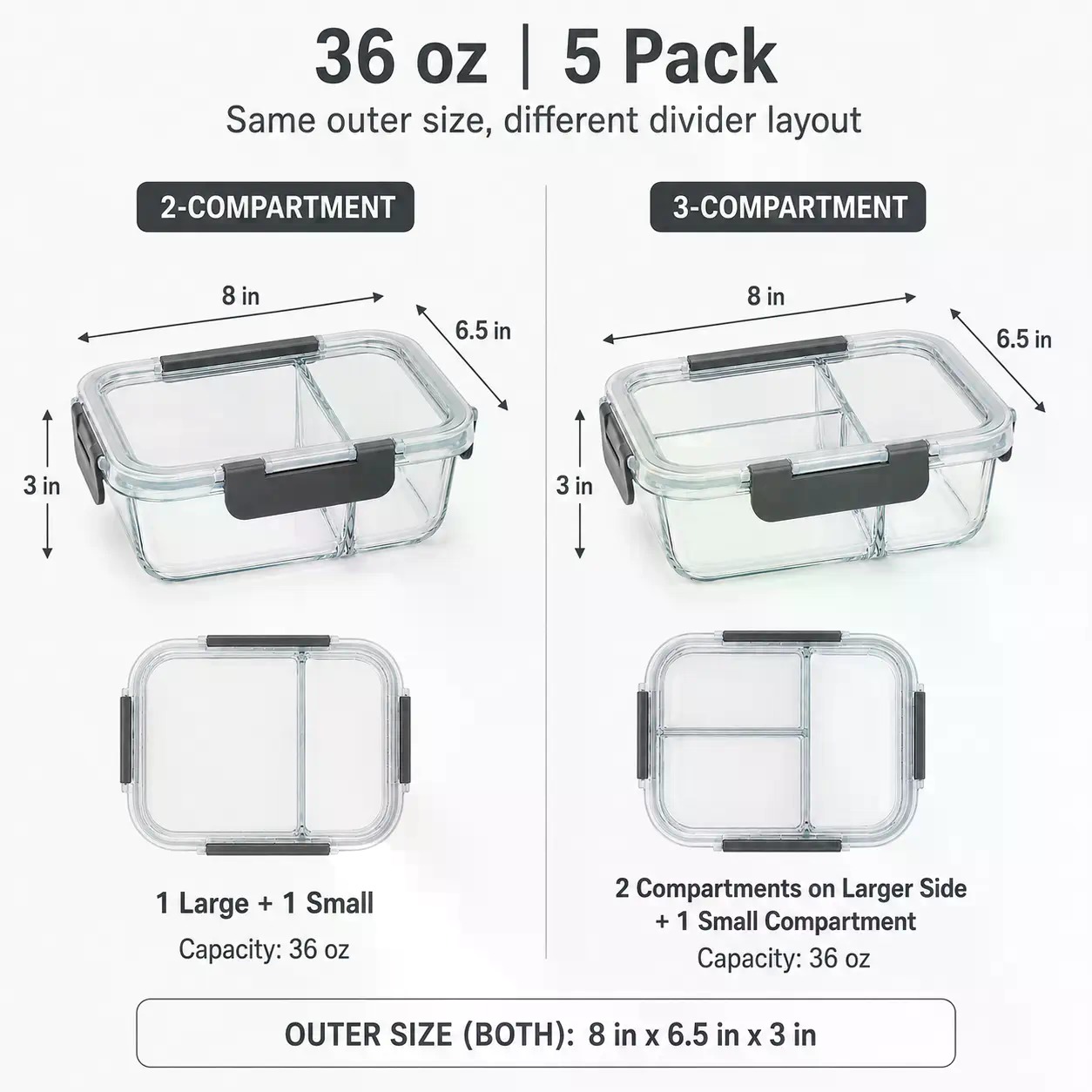 5-Pack Rectangular Borosilicat - Meal Prep Glass Containers Oven Safe recension och pris